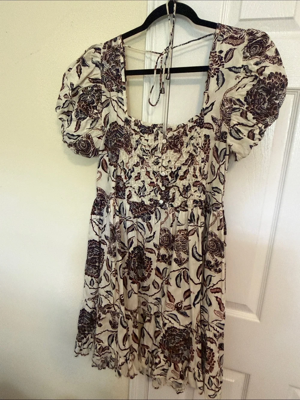 House of Harlow 1960 Cream Mini Dress with Brown Floral Print